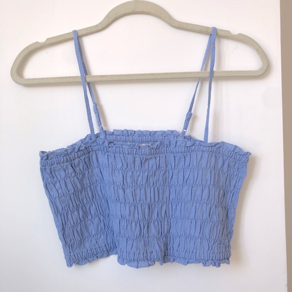 BLUE SMOCKED CROP TOP CAMI AMERICAN EAGLE